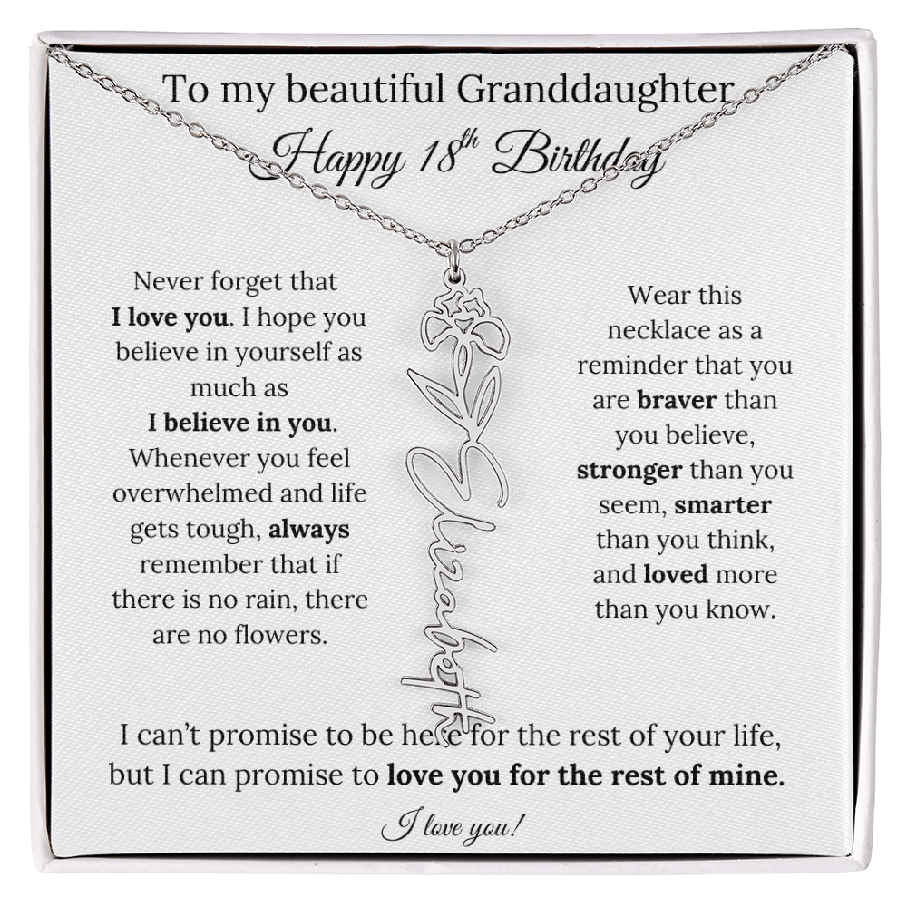 18th Birthday Gift for Granddaughter Flower Name Necklace with Message Card