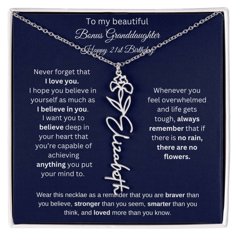 Bonus Granddaughter 21st Birthday | I Love You | Flower Name Necklace