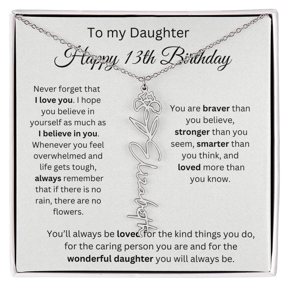 Happy 13th Birthday - Flower Name Necklace