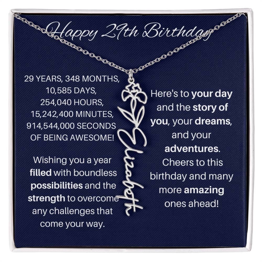 29 Birthday Birth Flower Necklace