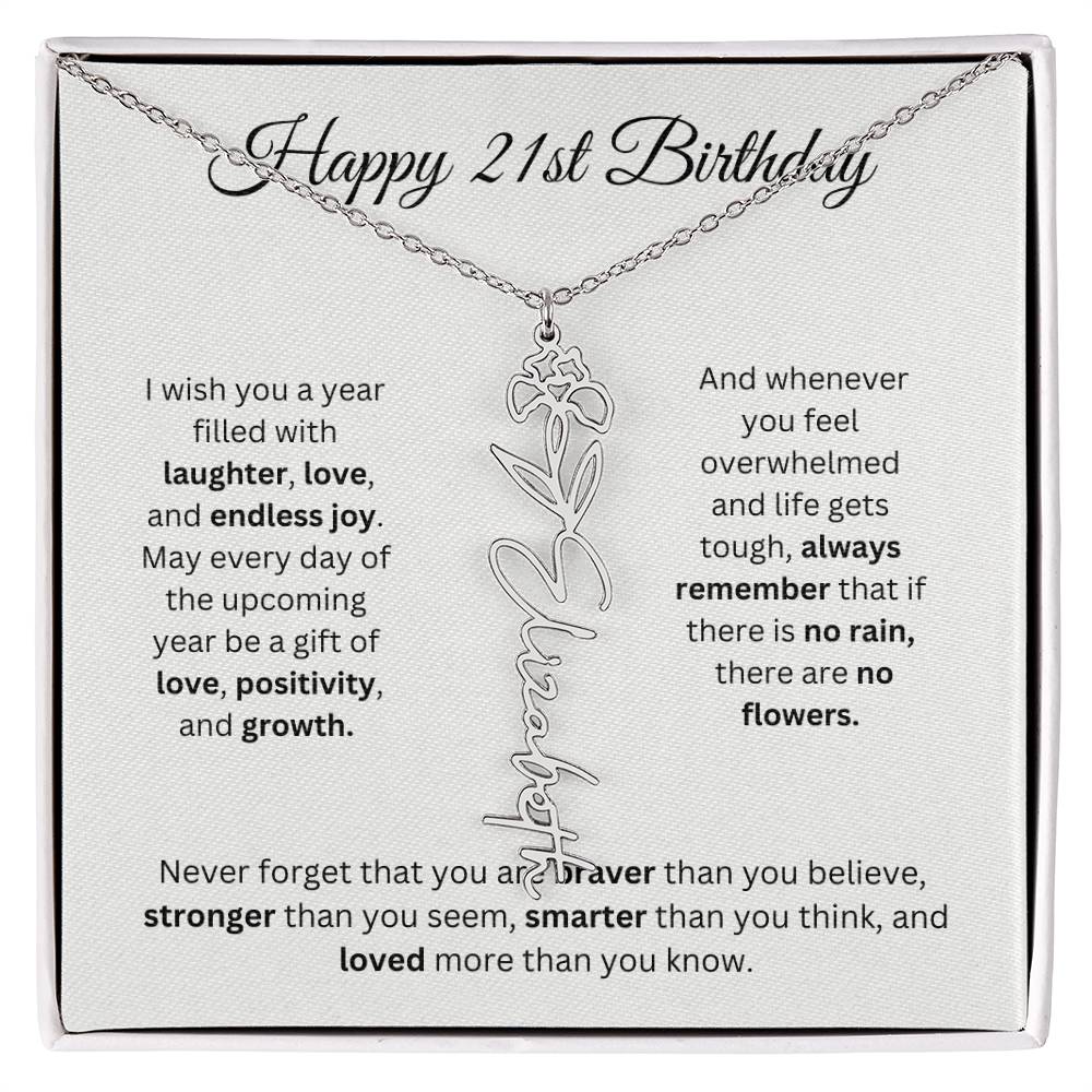 Happy 21st Birthday - Flower Name Necklace