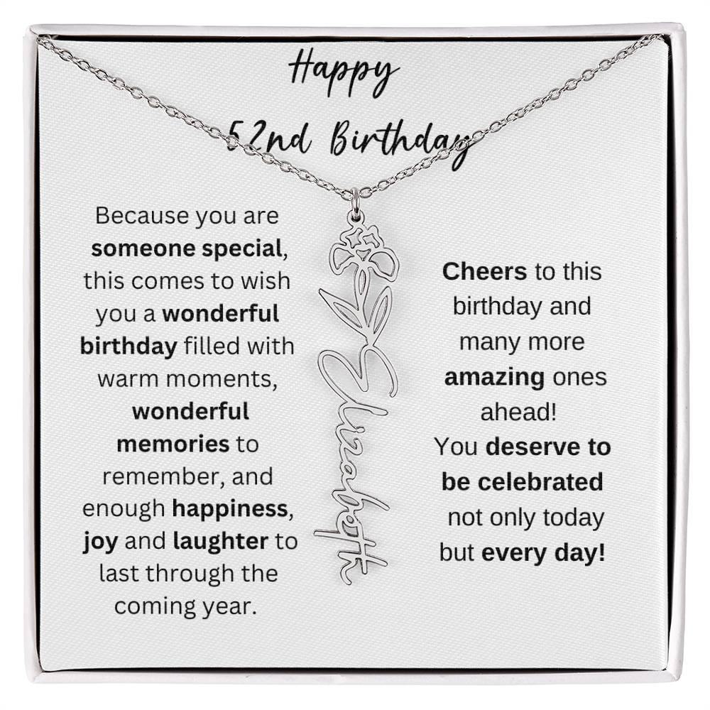 Happy 52nd Birthday - Flower Name Necklace