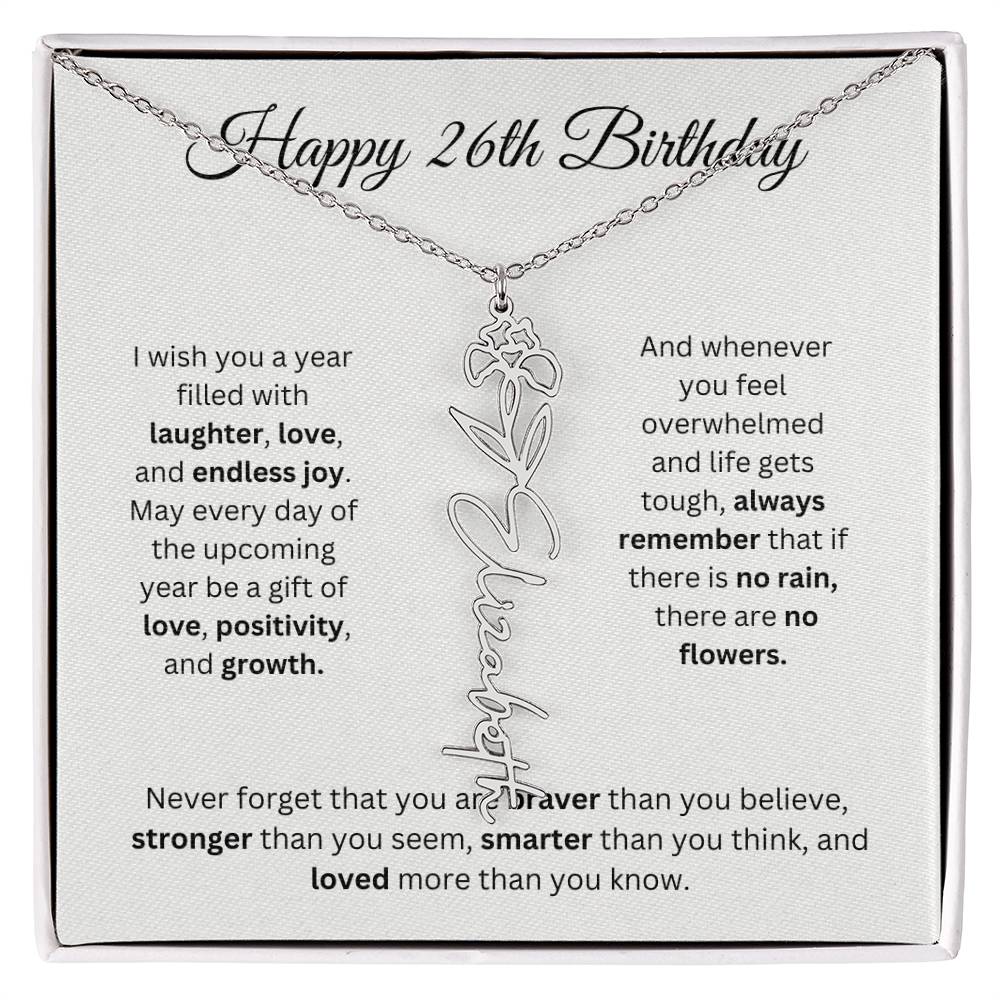Happy 26th Birthday - Flower Name Necklace