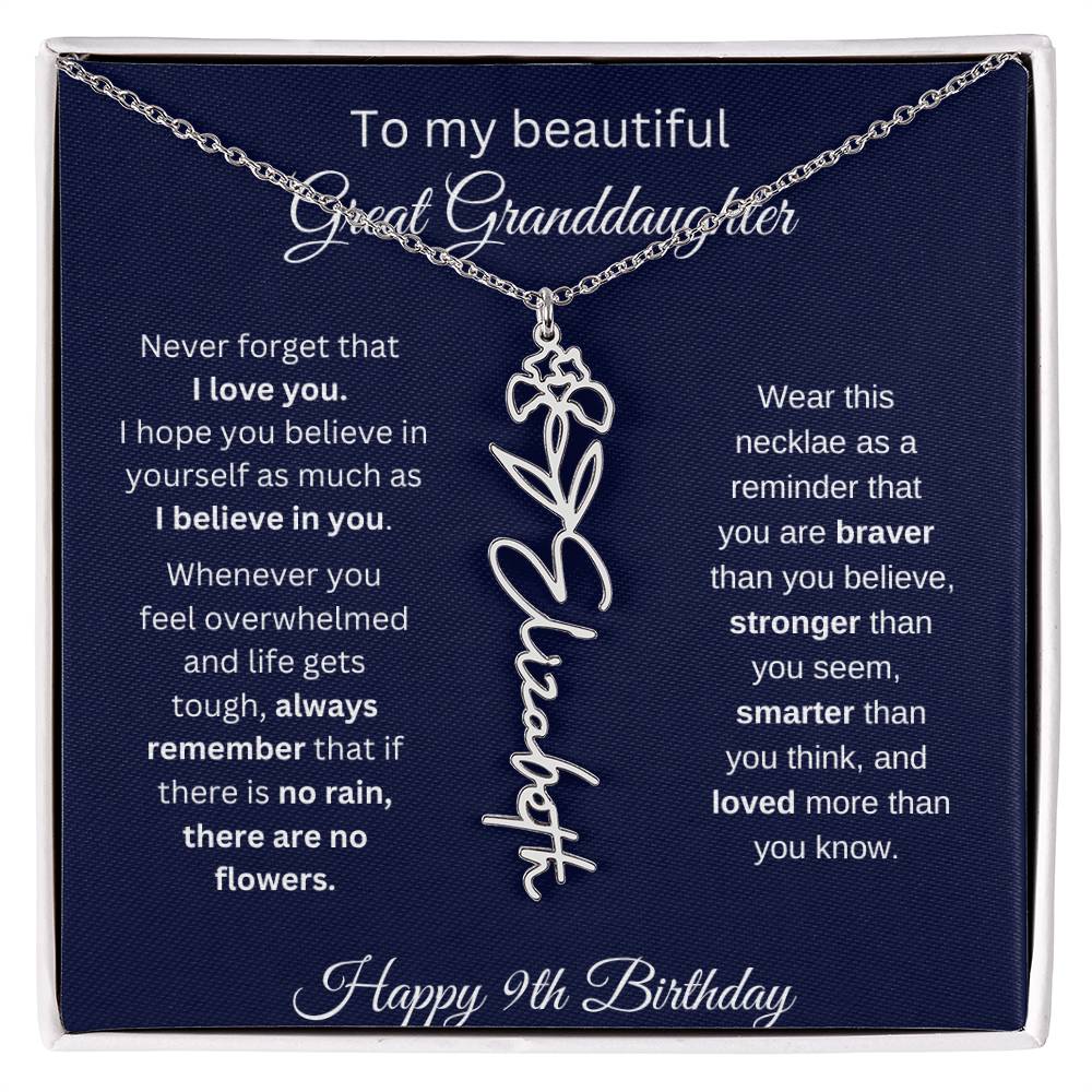 Personalized 9th Birthday Gift Great Granddaughter | Flower Name Necklace