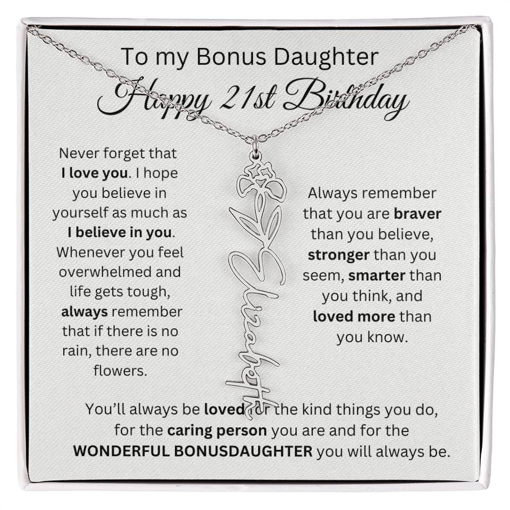 21st Birthday Gift To My Bonus Daughter | Flower Name Necklace