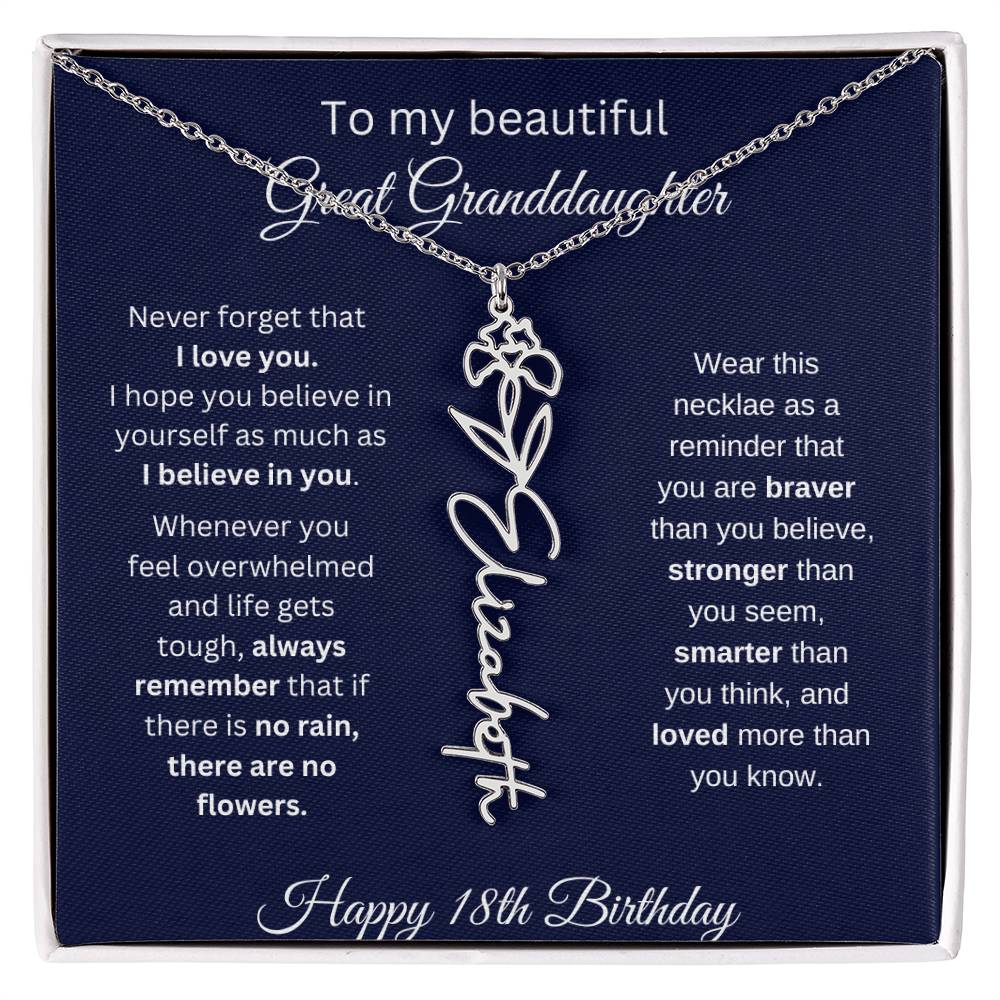 Personalized 18th Birthday Gift Great Granddaughter | Flower Name Necklace