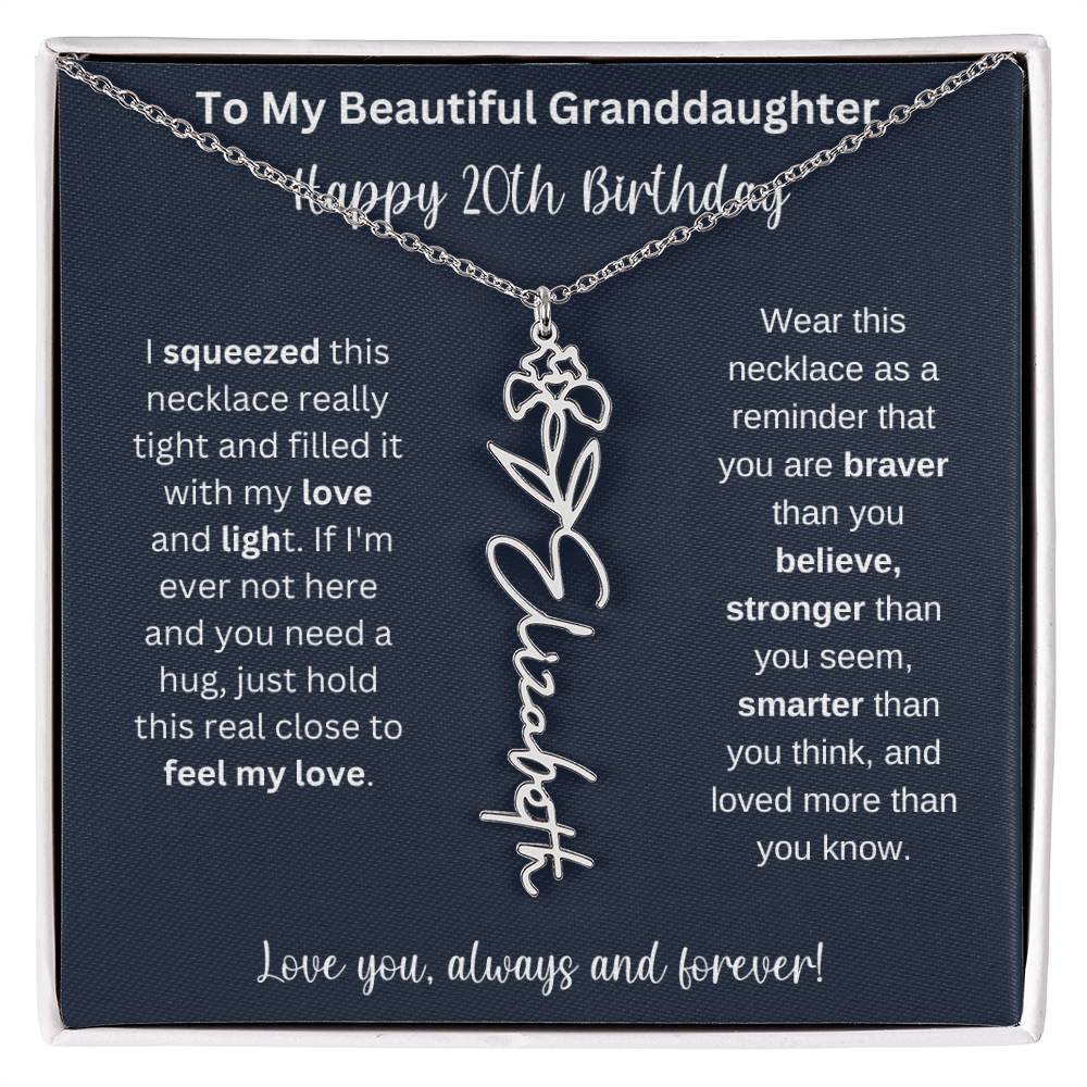 Flower Name Necklace 20th Birthday Necklace Gift To My Granddaughter