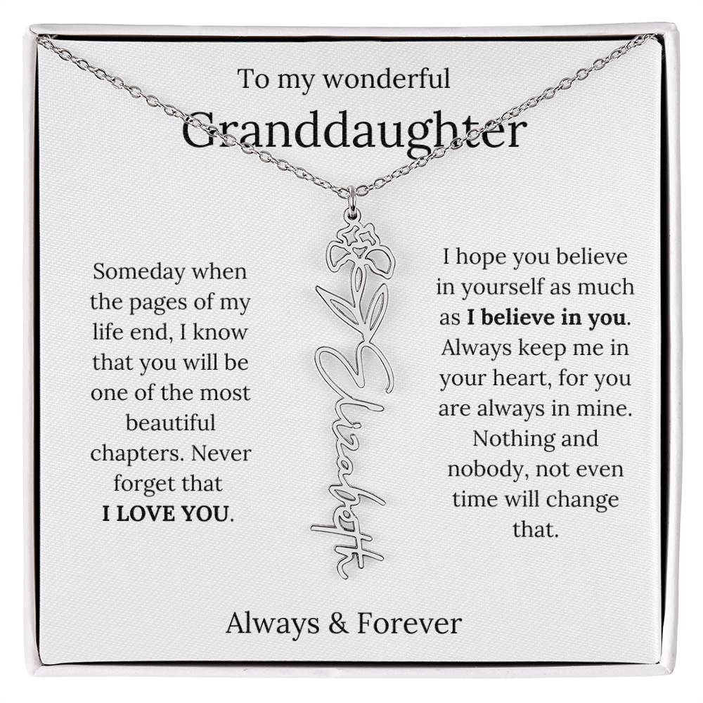 Granddaughter Personalized Keepsake Birth Flower Name Necklace