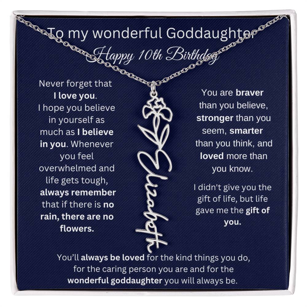 Goddaughter 10th Birthday Gift | Flower Name Necklace