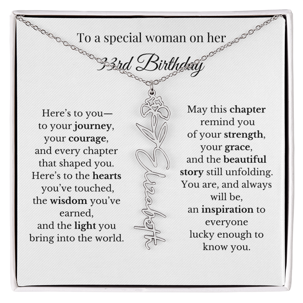 33rd Birthday Gift for Her Birth Flower Name Necklace