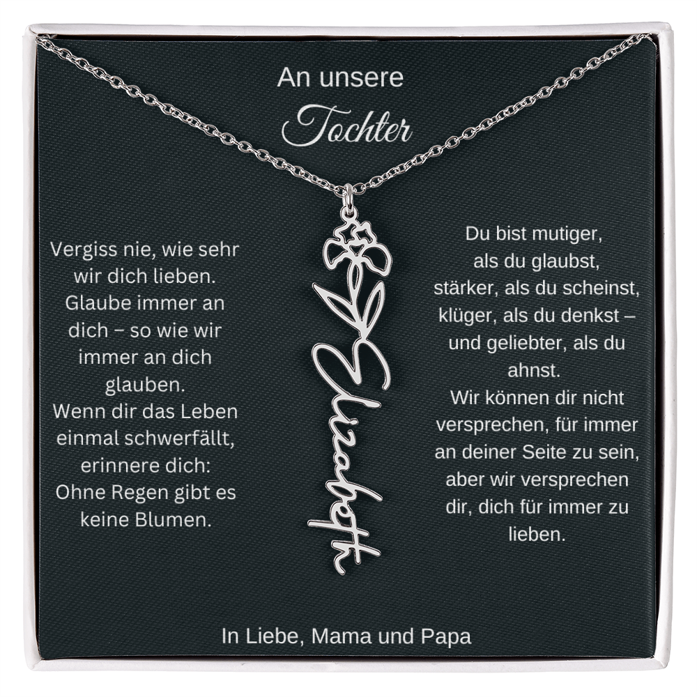 Geburtsblume Namenskette Tochter personalisierte Gravur Kette Geschenk