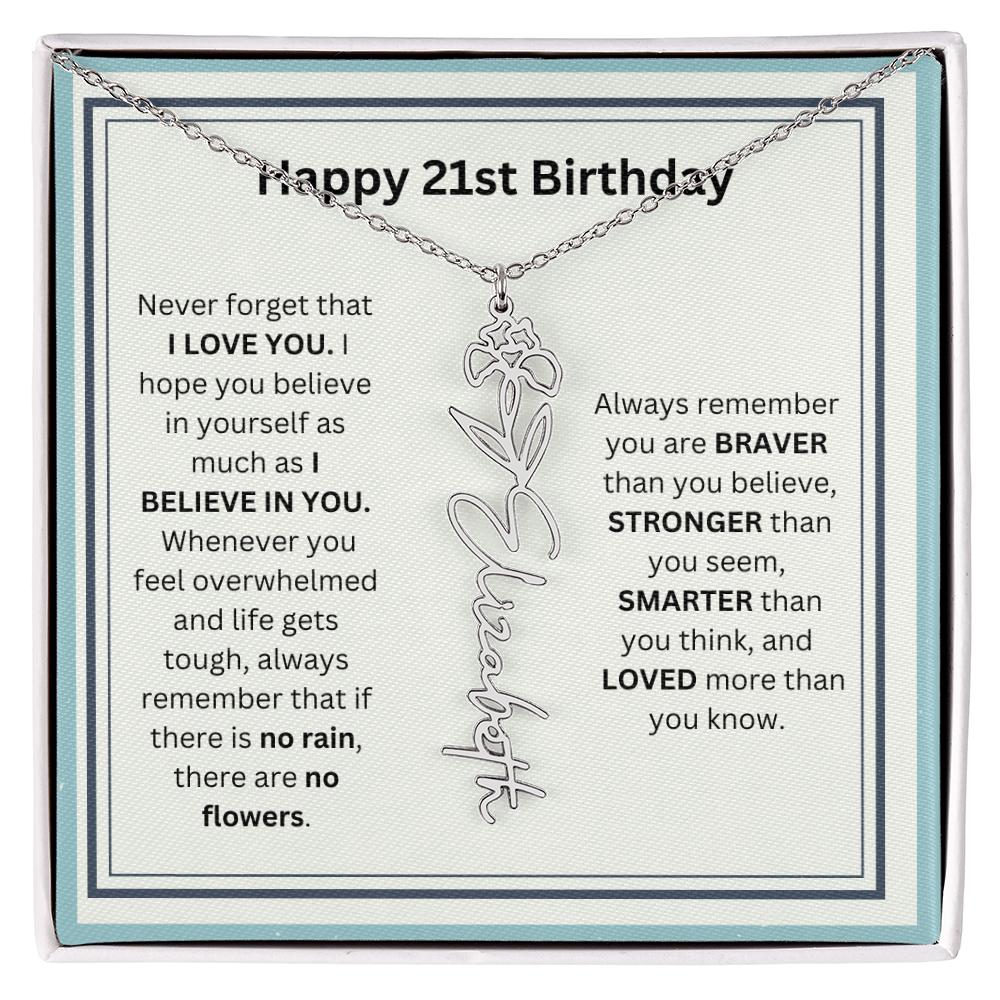 Personalized 21st Birthday Flower Name Necklace Gift