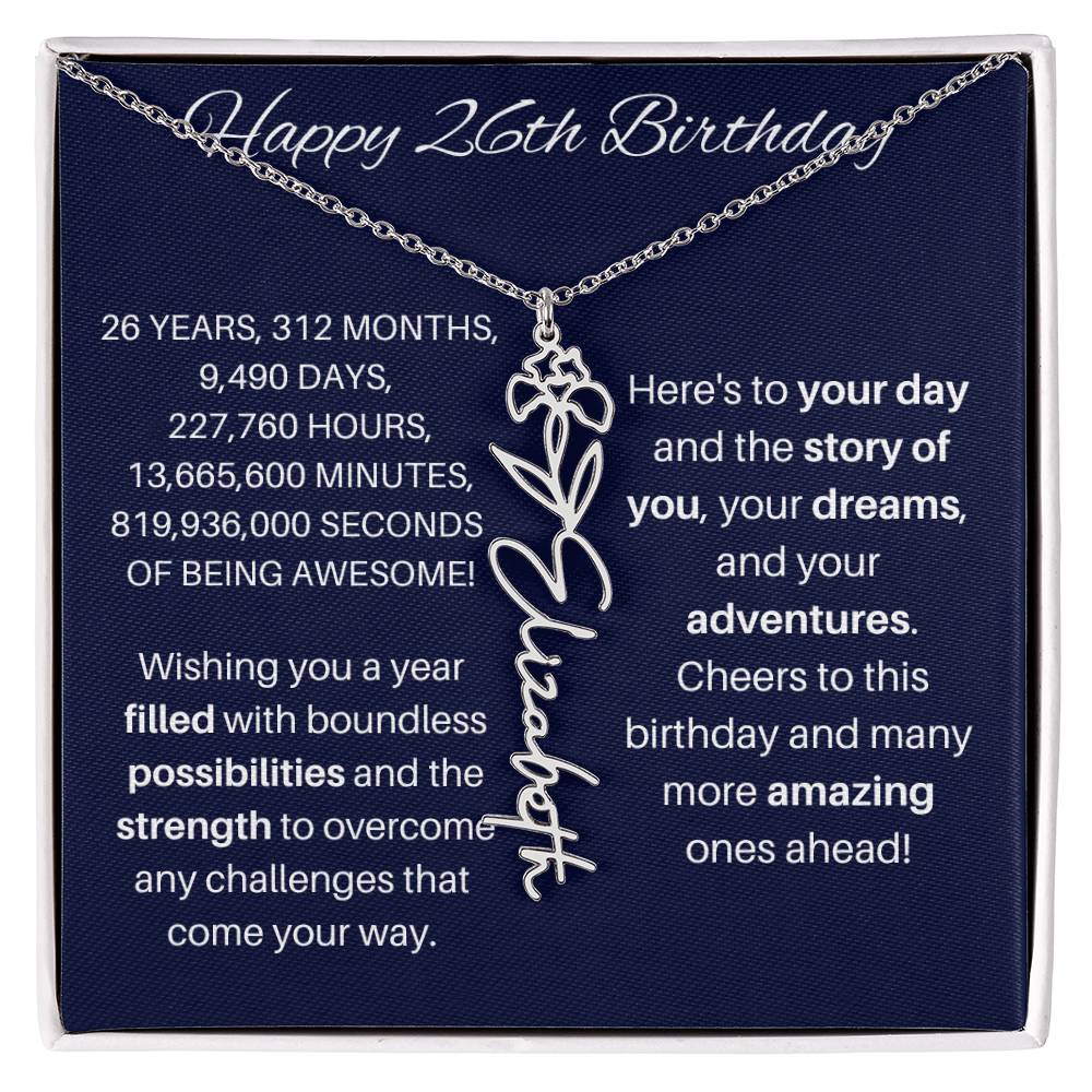 26th Birthday Birth Flower Necklace