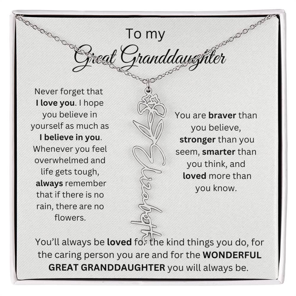 To My Great Granddaughter | I Love You | Flower Name Necklace