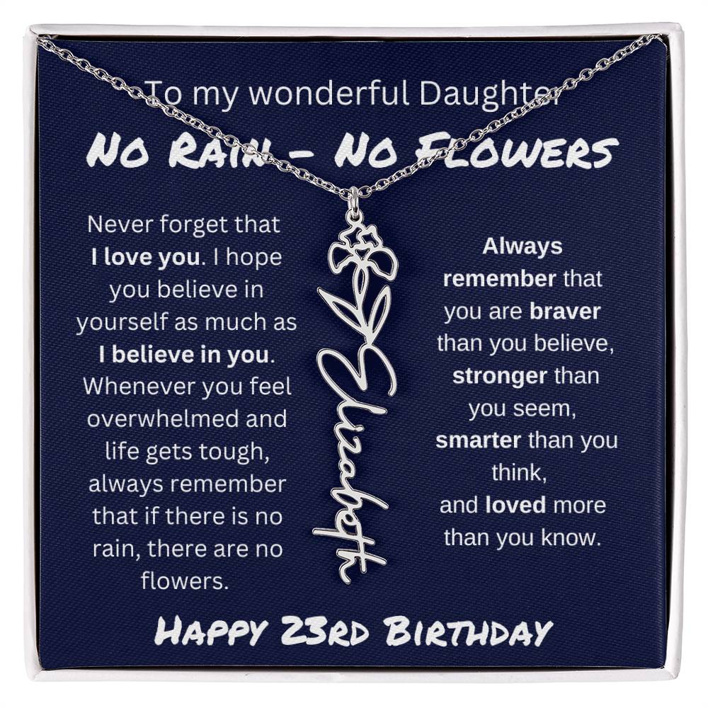 No Rain - No Flower | Happy 23rd Birthday | Flower Name Necklace