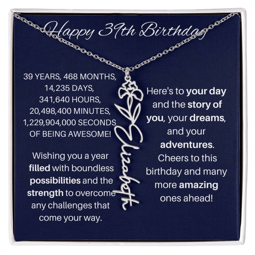 39th Birthday Birth Flower Necklace