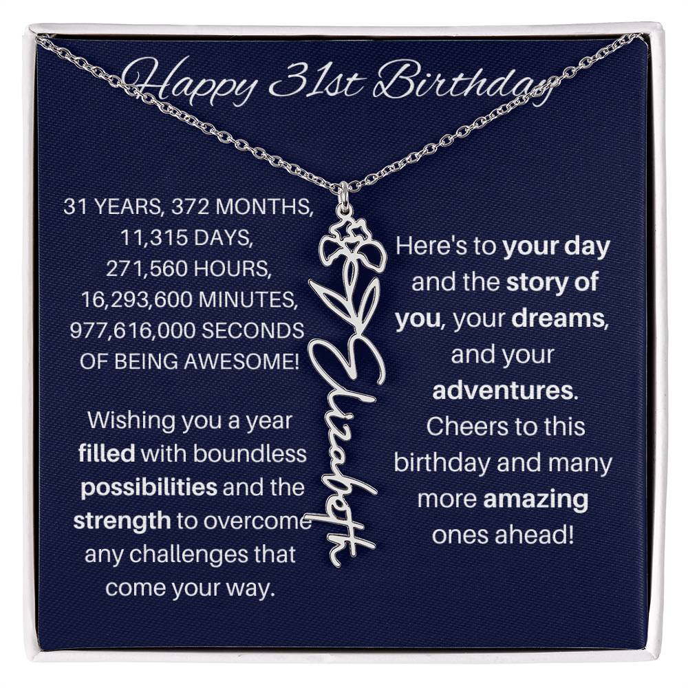 31st Birthday Birth Flower Necklace