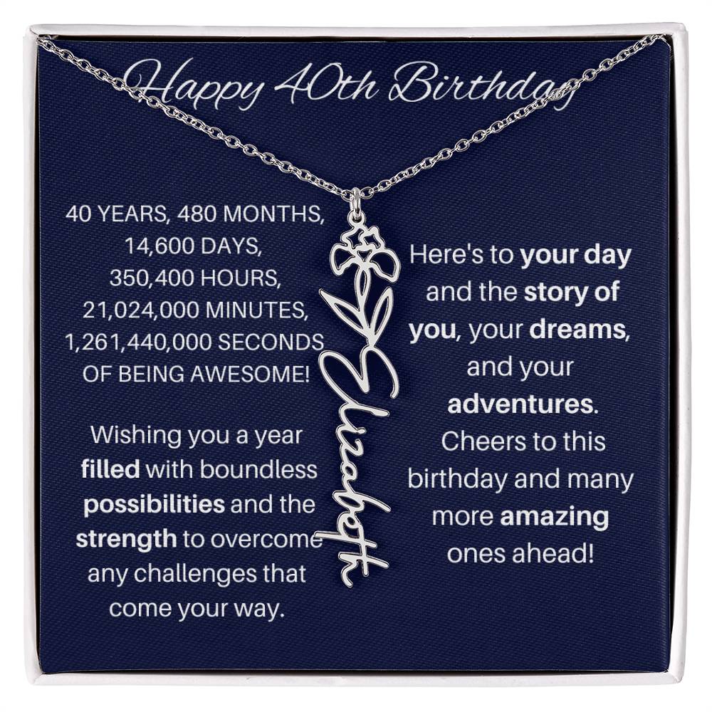 40th Birthday Birth Flower Necklace