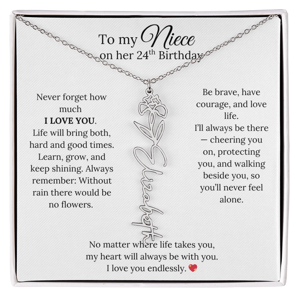 24th Birthday Gift from Aunt - Personalized Birth Flower Name Necklace
