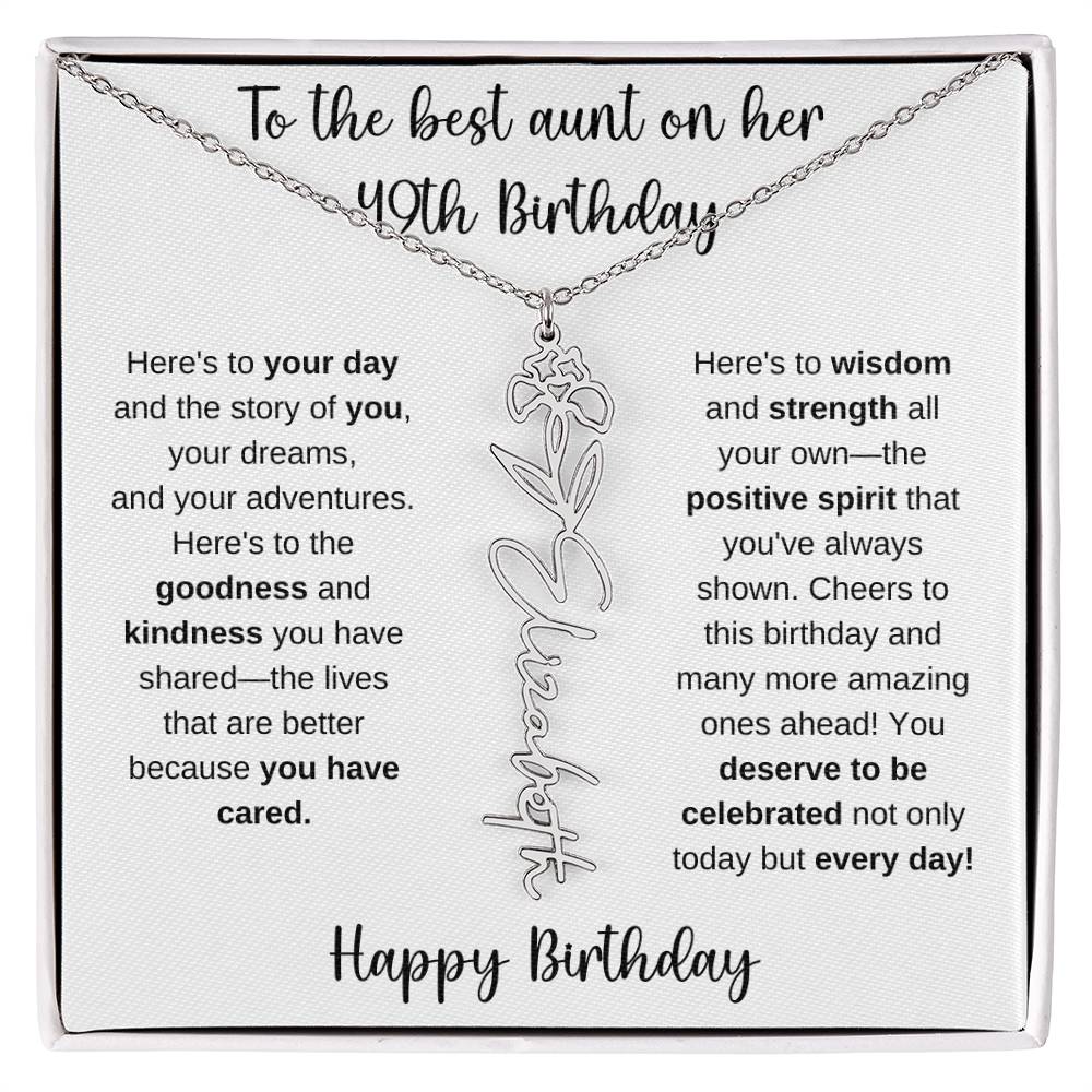 To The Best Aunt - Happy 49th Birthday | Flower Name Necklace