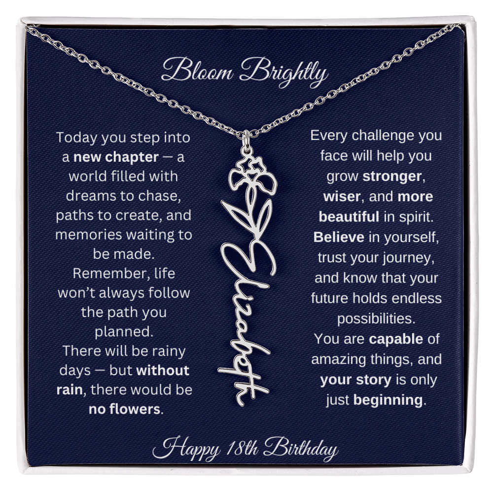 Bloom Brightly - Happy 18th Birthday - Flower Name Necklace