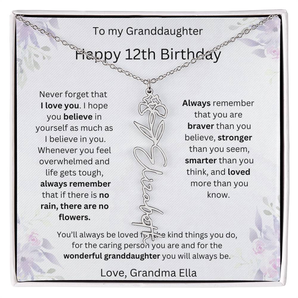 To My Granddaughter - Happy 12th Birthday | Flower Name Necklace