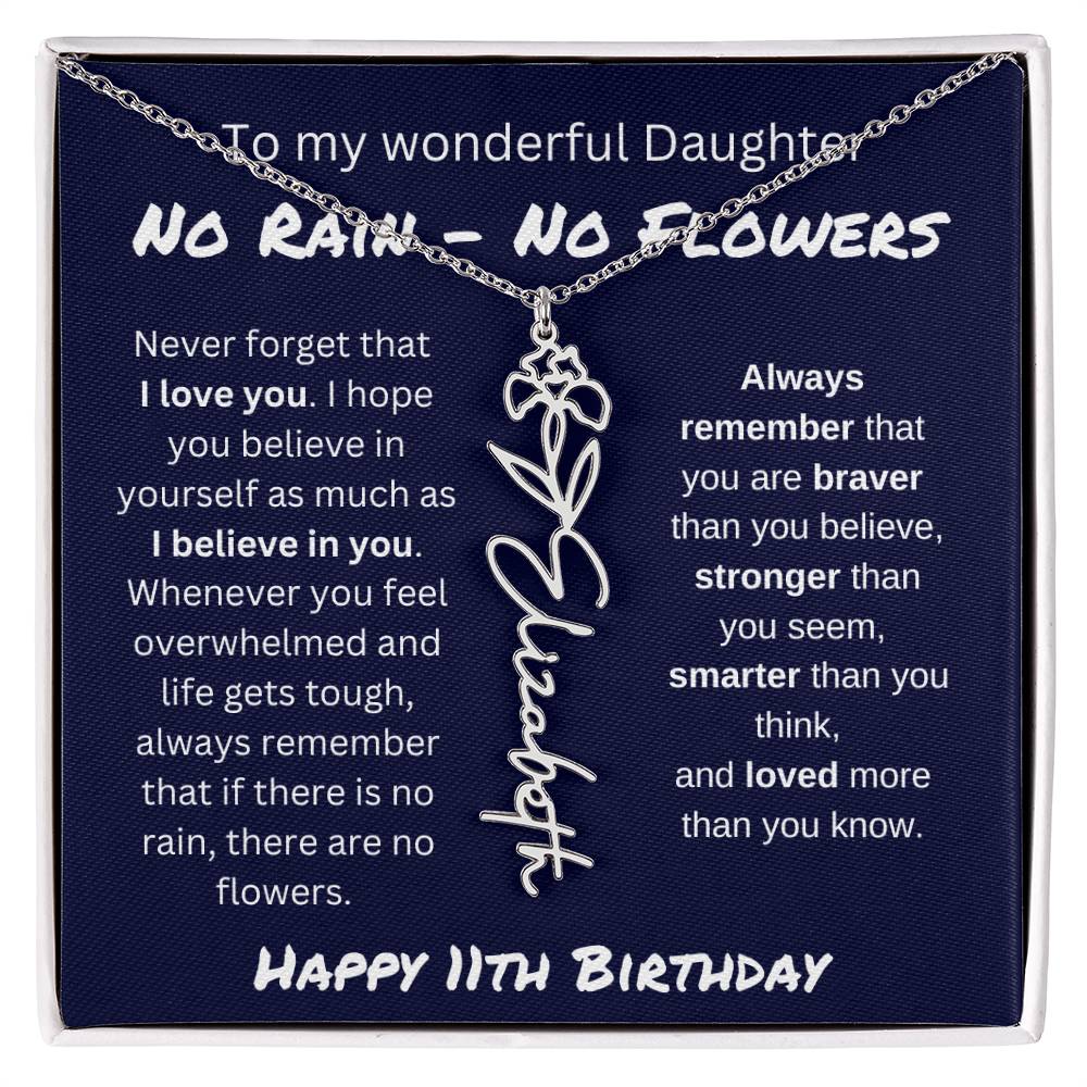 No Rain - No Flower | Happy 11th Birthday | Flower Name Necklace