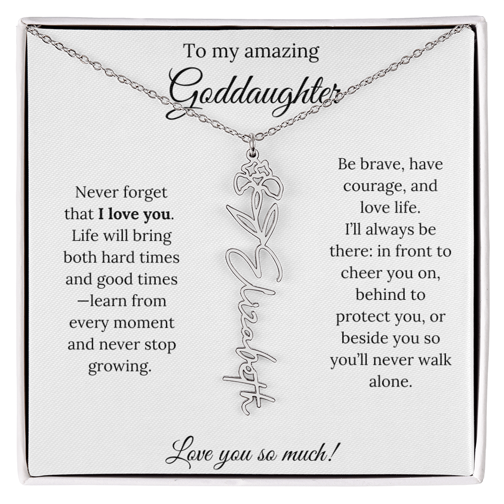 Never Forget I Love You Goddaughter Necklace – Personalized Birth Flower Jewelry + Quote Card Gift for Birthday
