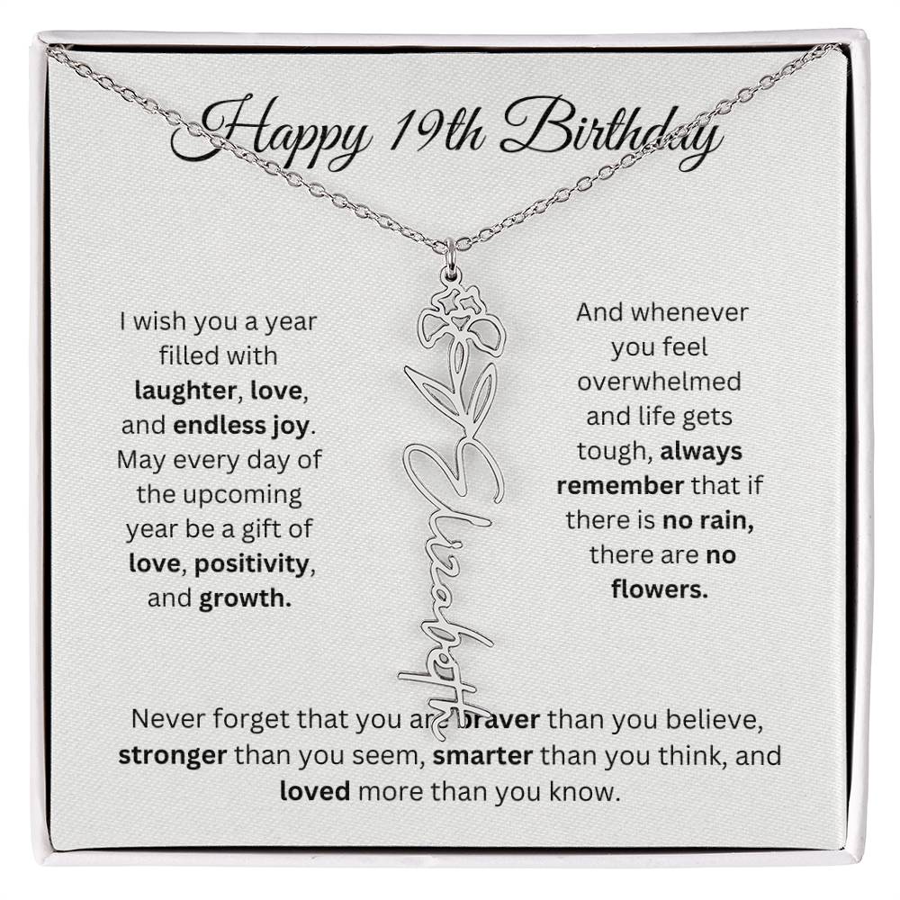 Happy 19th Birthday - Flower Name Necklace