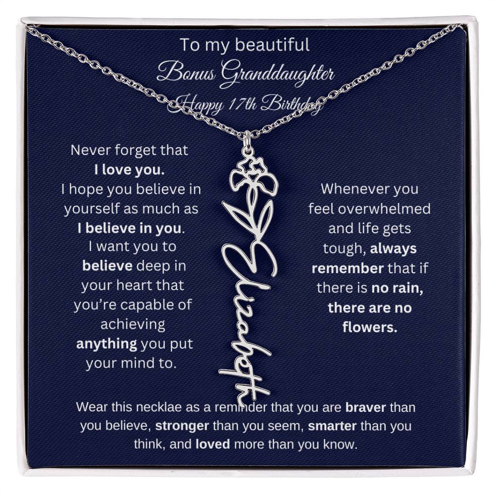 Bonus Granddaughter 17th Birthday | I Love You | Flower Name Necklace