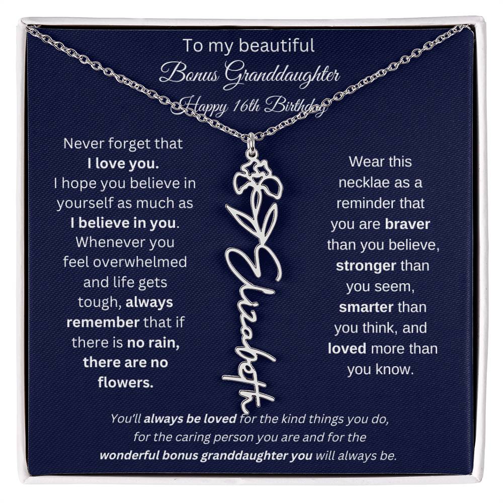 16th Birthday Bonus Granddaughter Gift | Personalized Flower Name Necklace