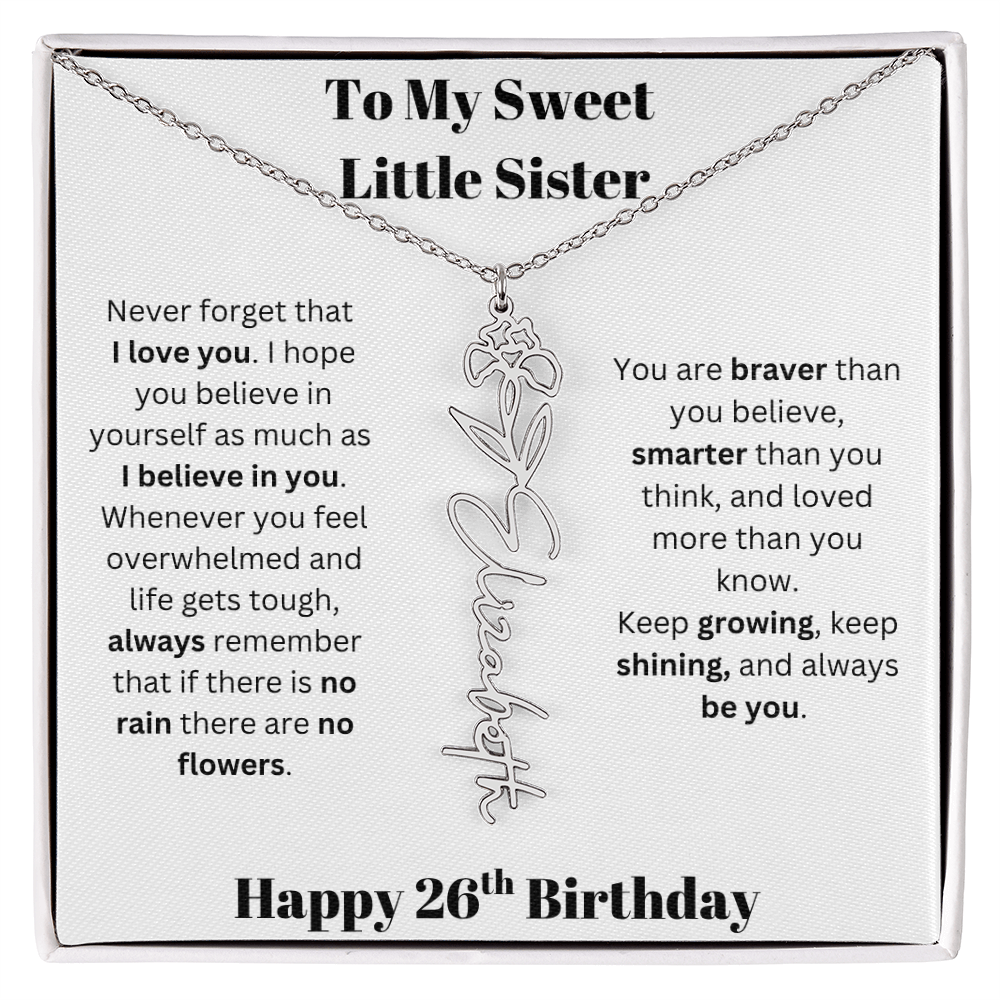 To My Sweet Little Sister | Happy 26th Birthday | Flower Name Necklace