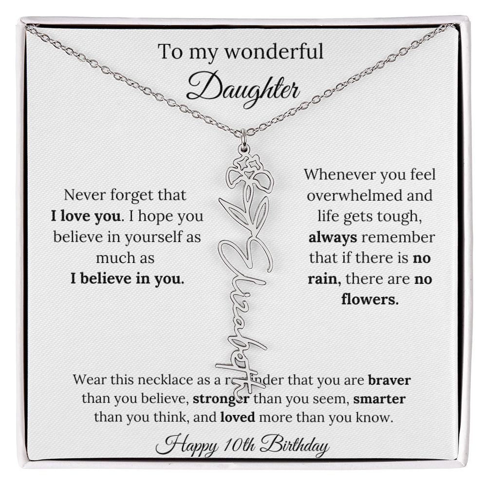 Daughter Jewelry 10th Birthday Gift - Flower Name Necklace