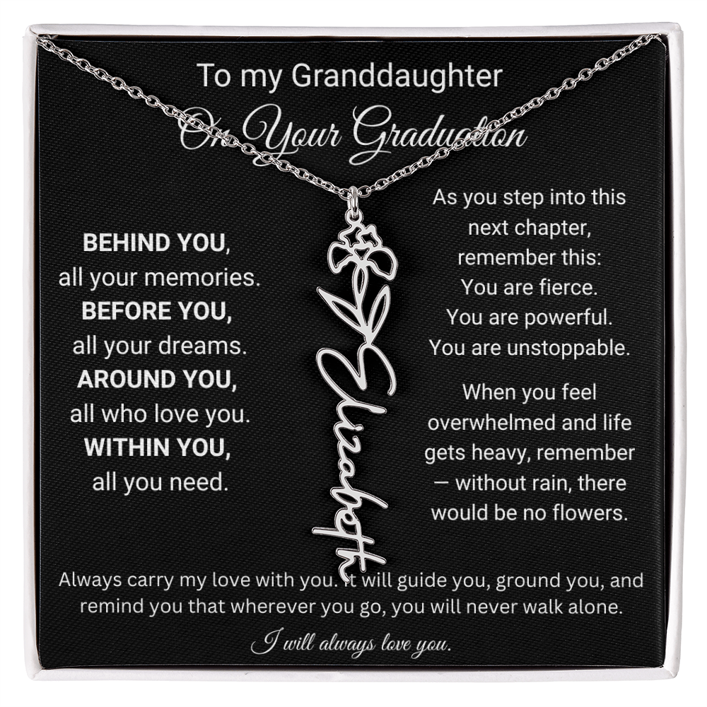 To My Granddaughter On Your Graduation | You're Unstopable | Flower Name Necklace
