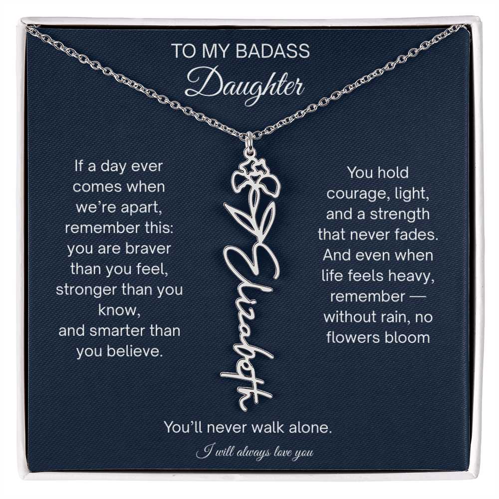 Badass Daughter Flower Name Necklace