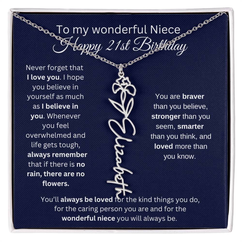 To My Wonderful Niece | Happy 21st Birthday | Flower Name Necklace