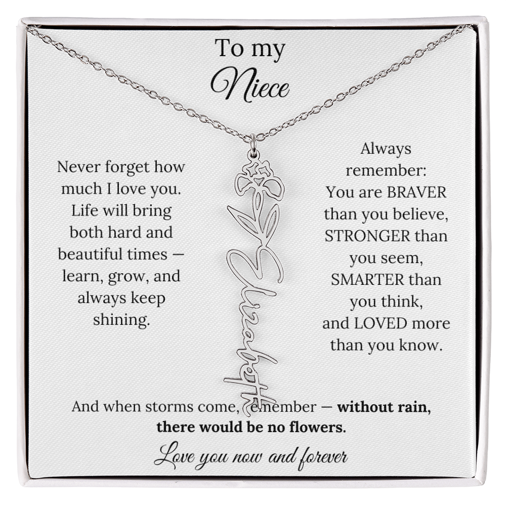 To My Niece Birth Flower Name Necklace From Aunt