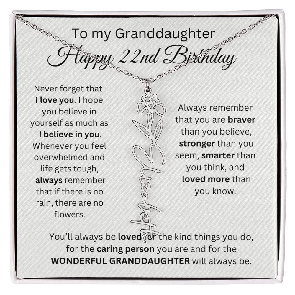 To My Granddaughter | Happy 22nd Birthday | Flower Name Necklace