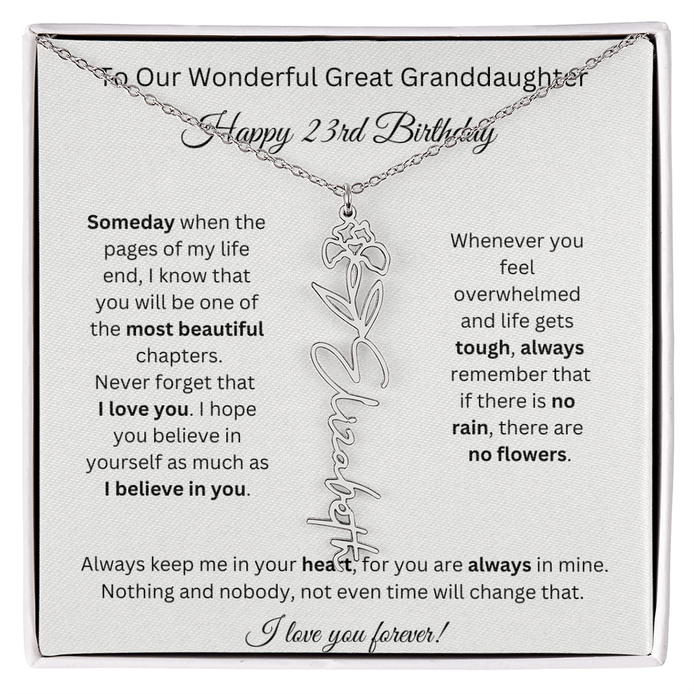 Birthflower Name Necklace To My Great Granddaughter's 23rd Birthday