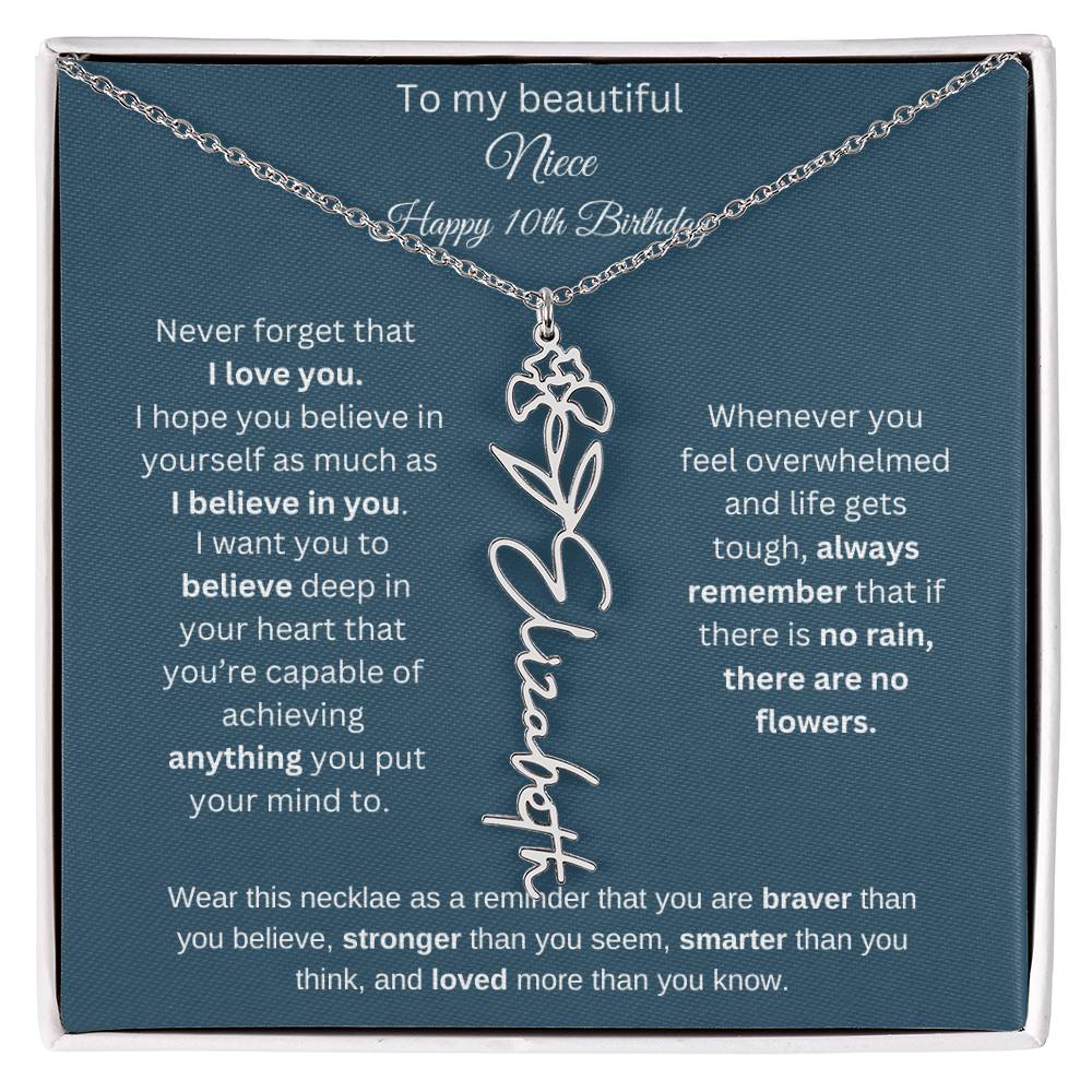 10th Birthday Name Birthflower Necklace Gift for Niece