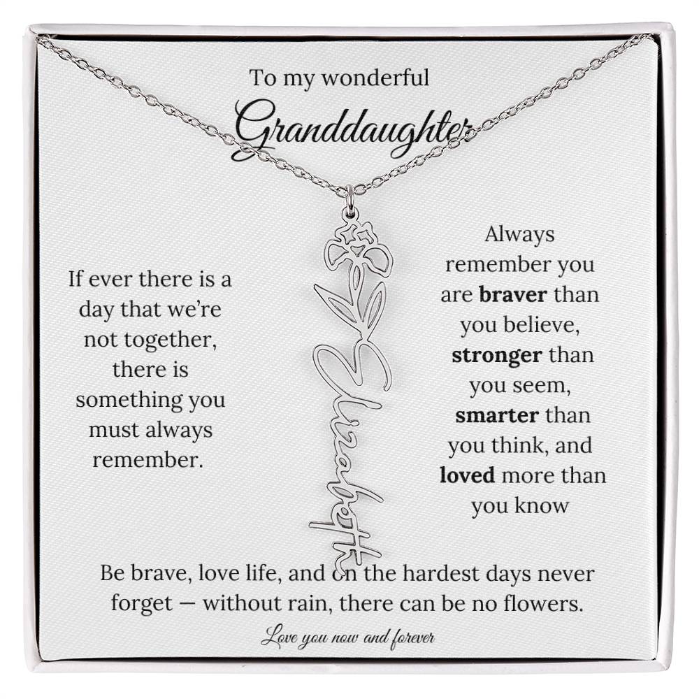 Birth Flower Necklace for Granddaughter | Personalized Engraved Floral Pendant Gift for Birthday / Keepsake