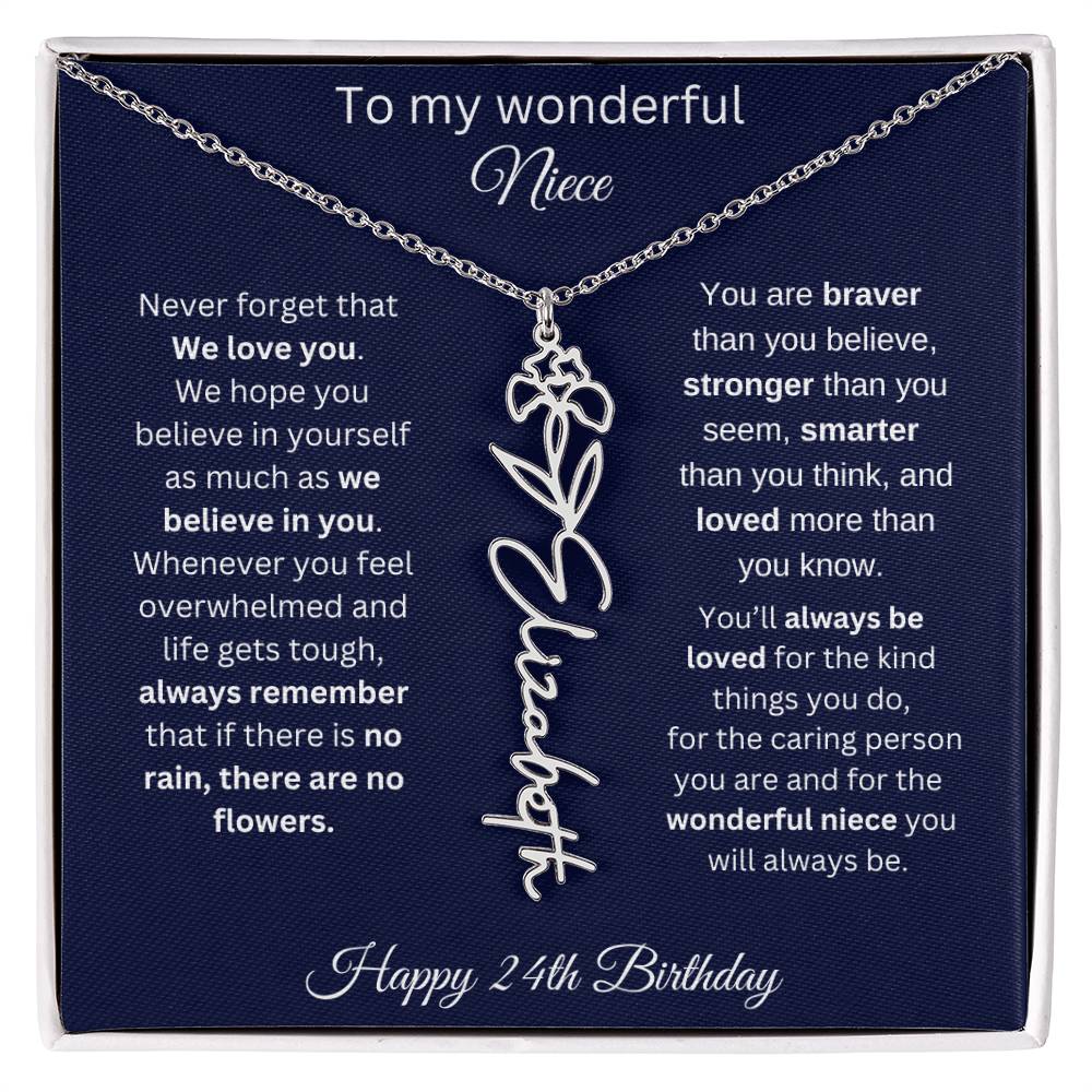 24th Birthday Gift For Niece - Personalized Birthmonth Flower Name Necklace