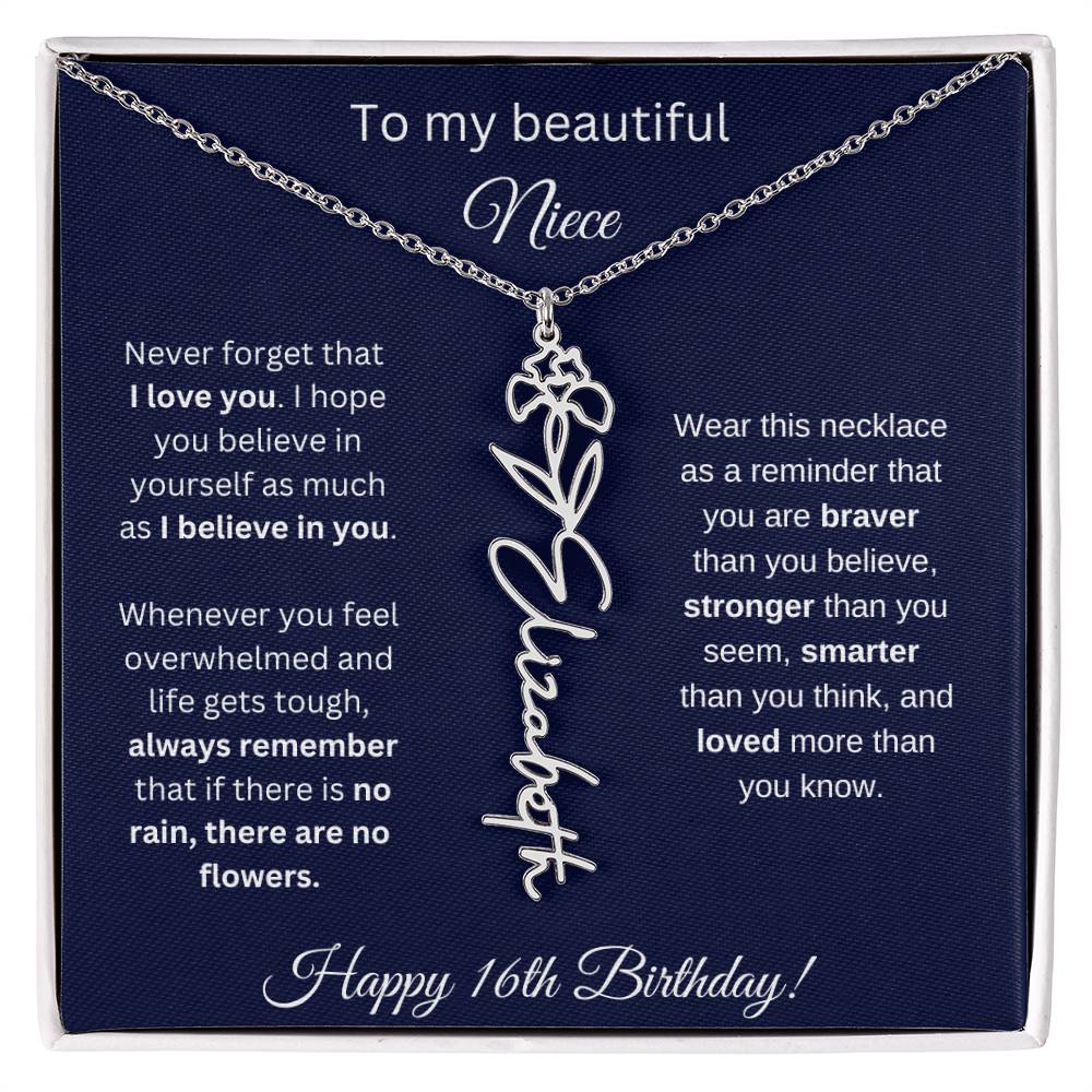 Niece 16th Birthday | Never Forget That I Love You | Birth Flower Name Necklace