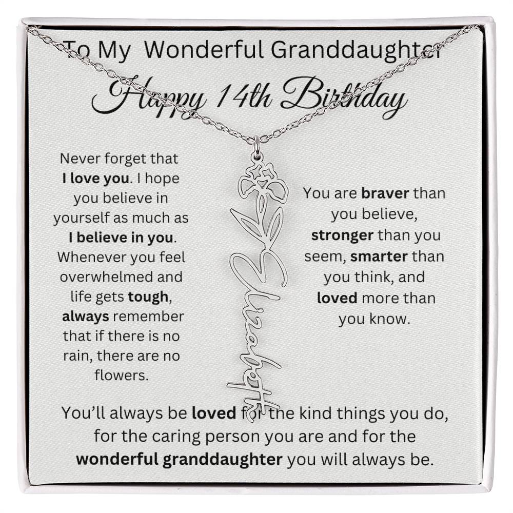 To My Wonderful Granddaughter - Happy 14th Birthday - Flower Name Necklace