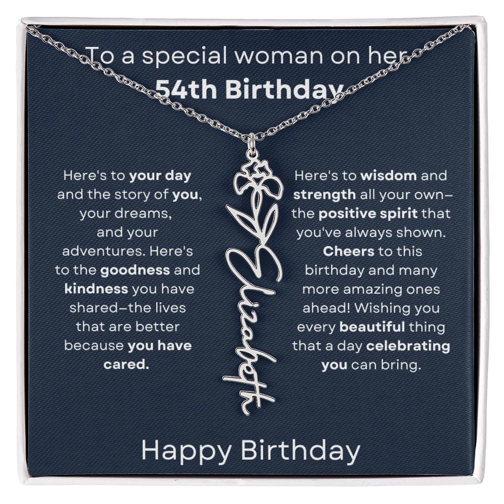 To A Special Woman On Her 54th Birthday - Flower Name Necklace