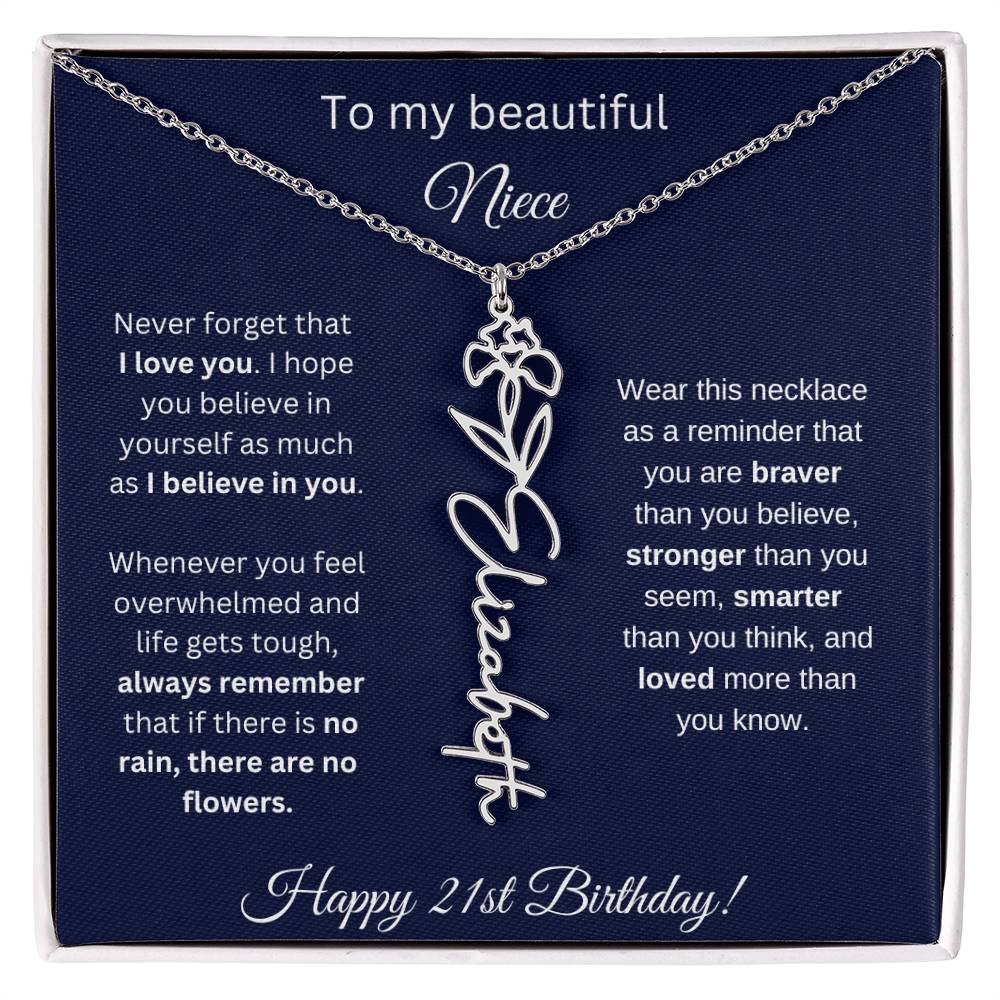 Niece 21st Birthday | Never Forget That I Love You | Birth Flower Name Necklace