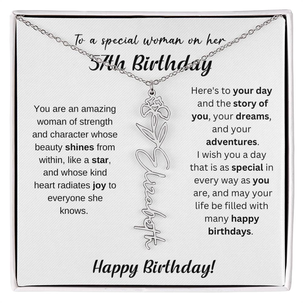 57th Birthday Gift Birthflower Necklace