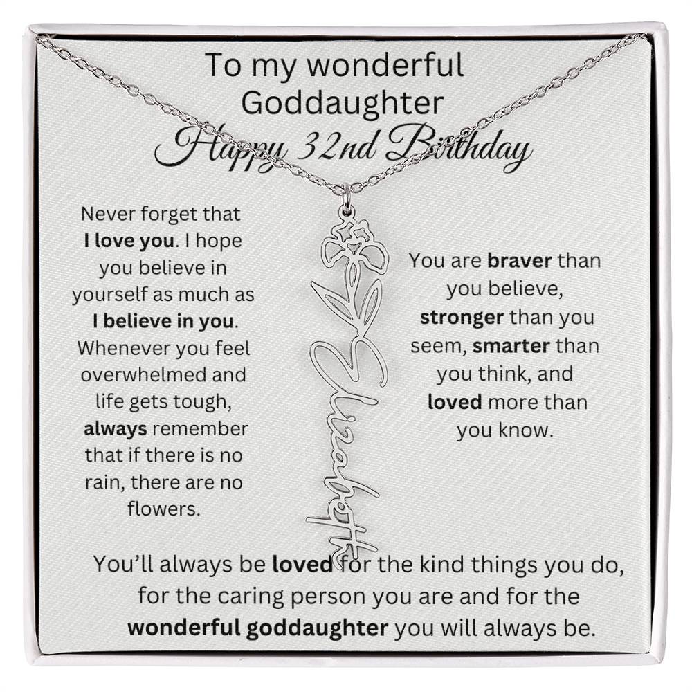 To My Wonderful Goddaughter - Happy 32nd Birthday - Flower Name Necklace