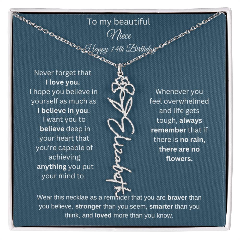 14th Birthday Name Birthflower Necklace Gift for Niece