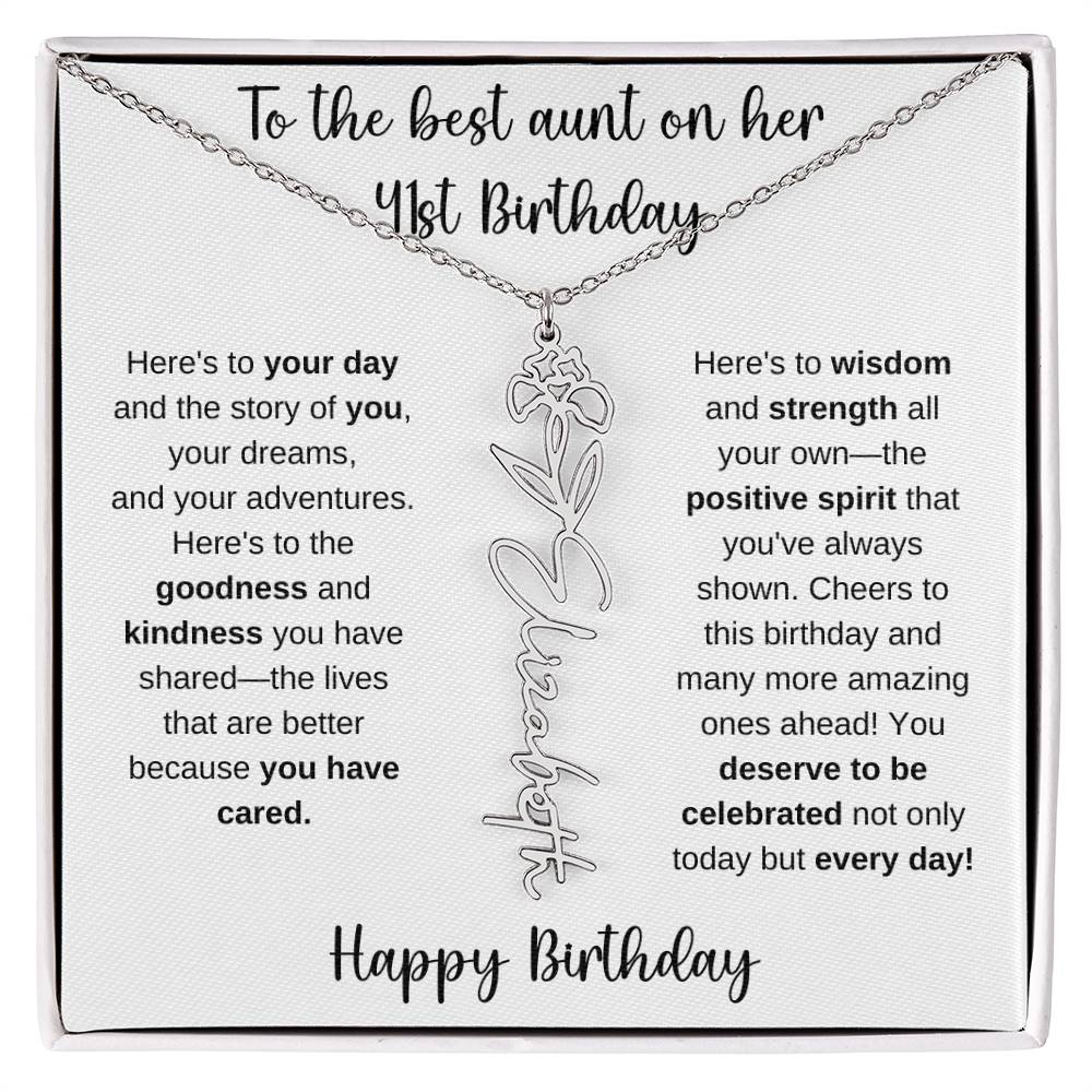 To The Best Aunt - Happy 41st Birthday | Flower Name Necklace